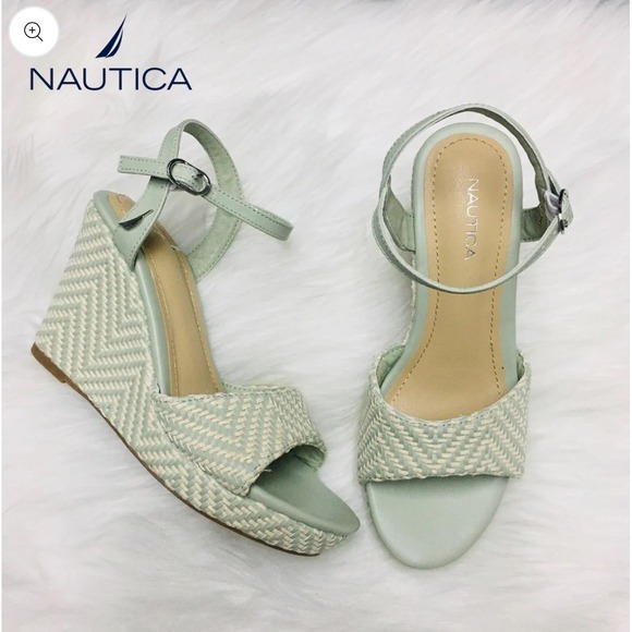 Nautica Plataforma Wedge Sandals Women's Light Blue Espadrille Ankle Strap Sz 9 - Picture 1 of 8